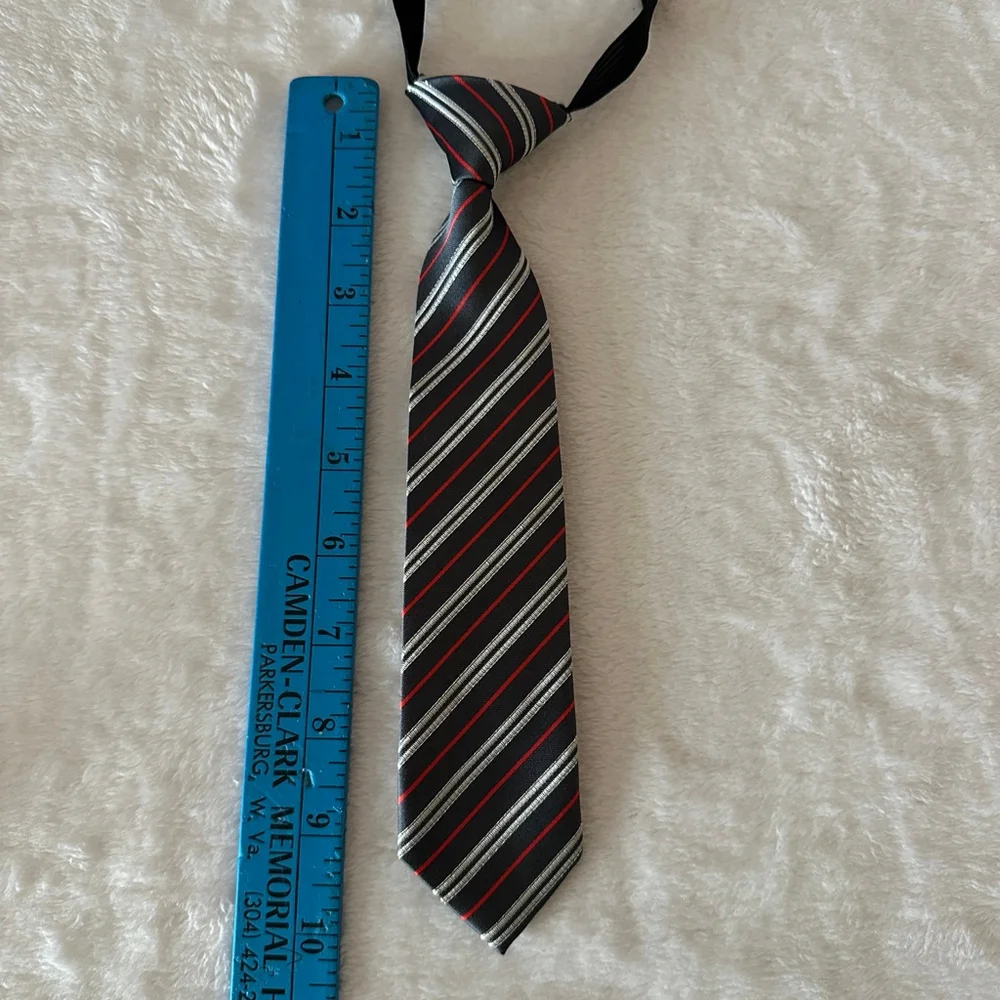 H&M Boys Black Red Striped Tie Polyester 9 inches Pre-Tied Neck Strap